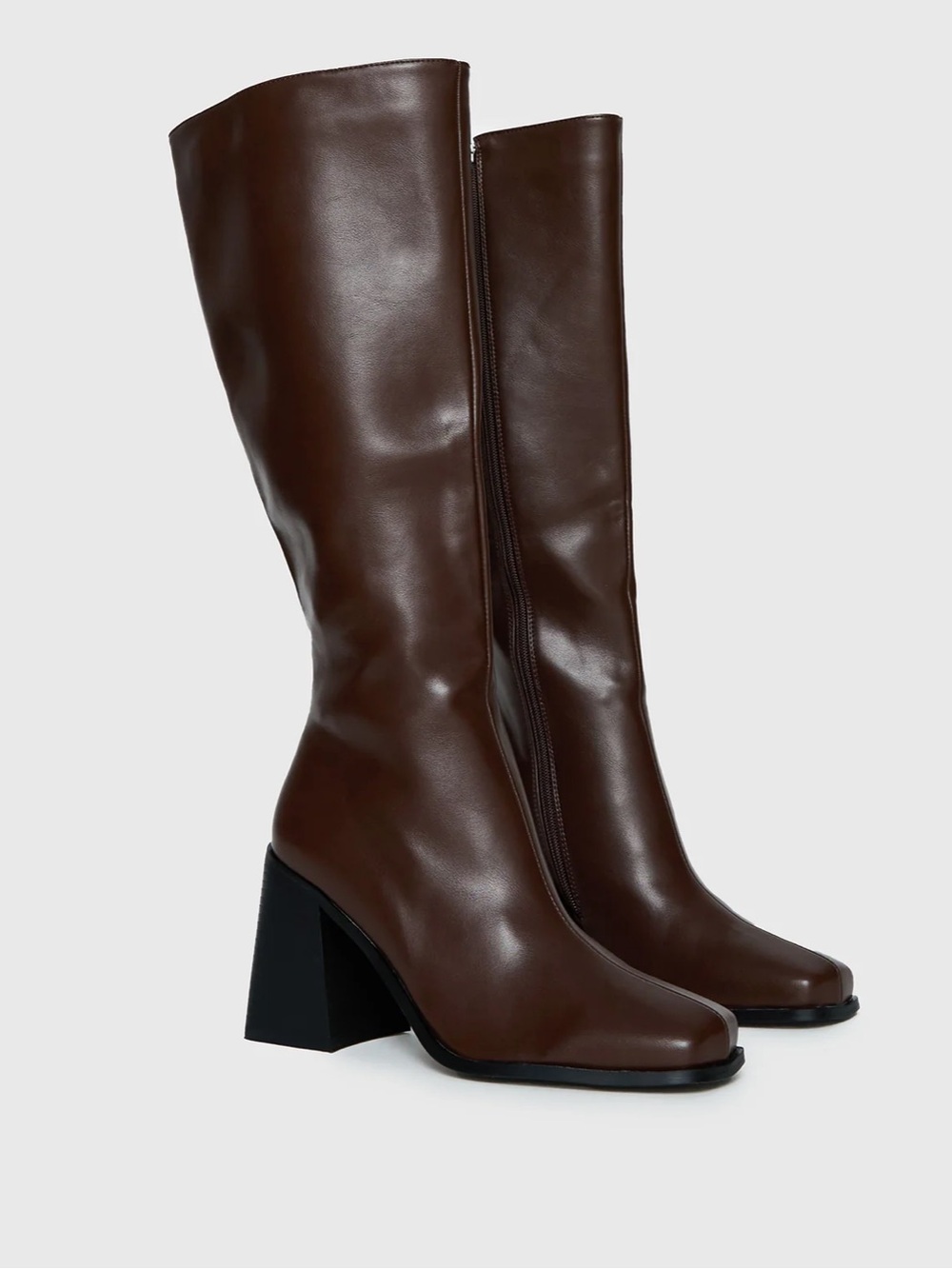 Princess Polly Dark Brown Block Heel Knee Boots